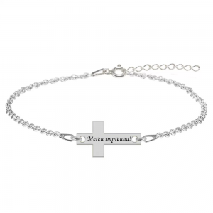 Bratara argint cruciulita 16 mm - personalizata cu text